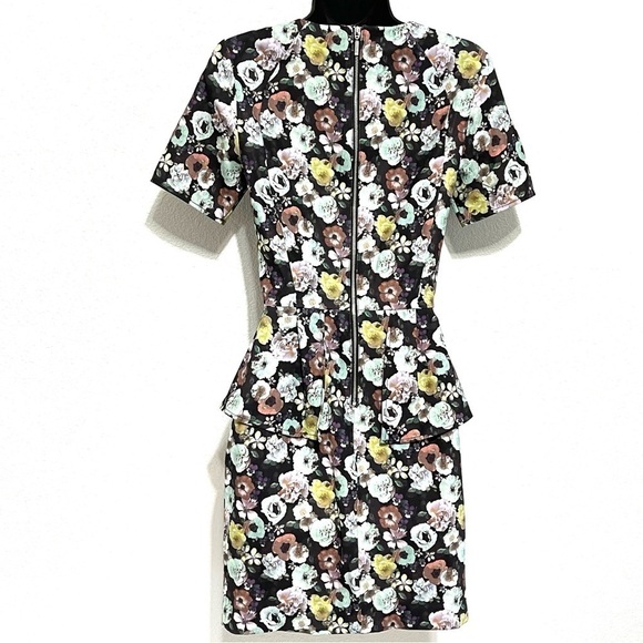 H&M Woman Black Blue Floral Peplum Midi Dress Size 4 - Picture 5 of 15